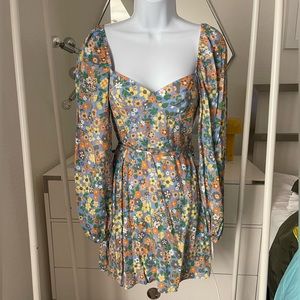 ASOS Design floral flower cute sweetheart long sleeve dress summer size 0 NWT